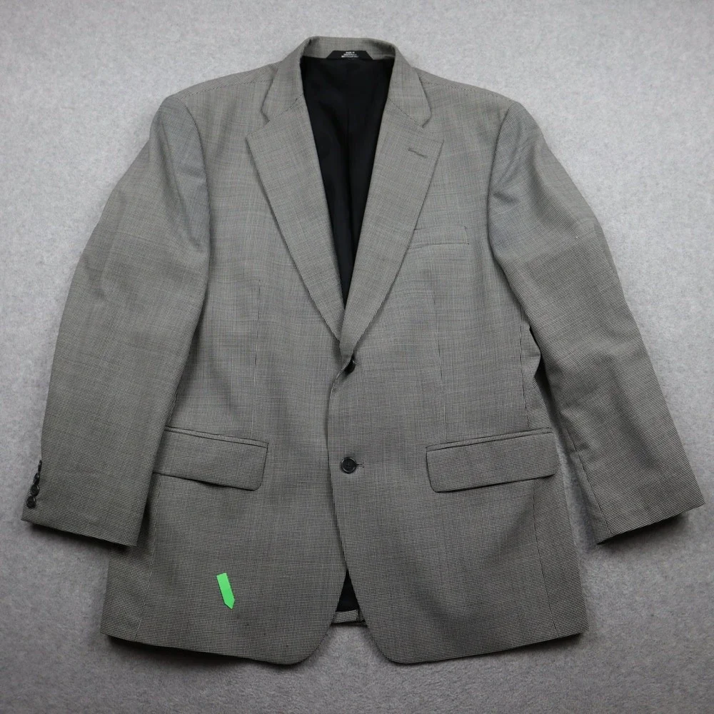 Haggar Black Label Blazer Mens 42 R Grey Houndstooth Worsted Wool Blend 2-Button
